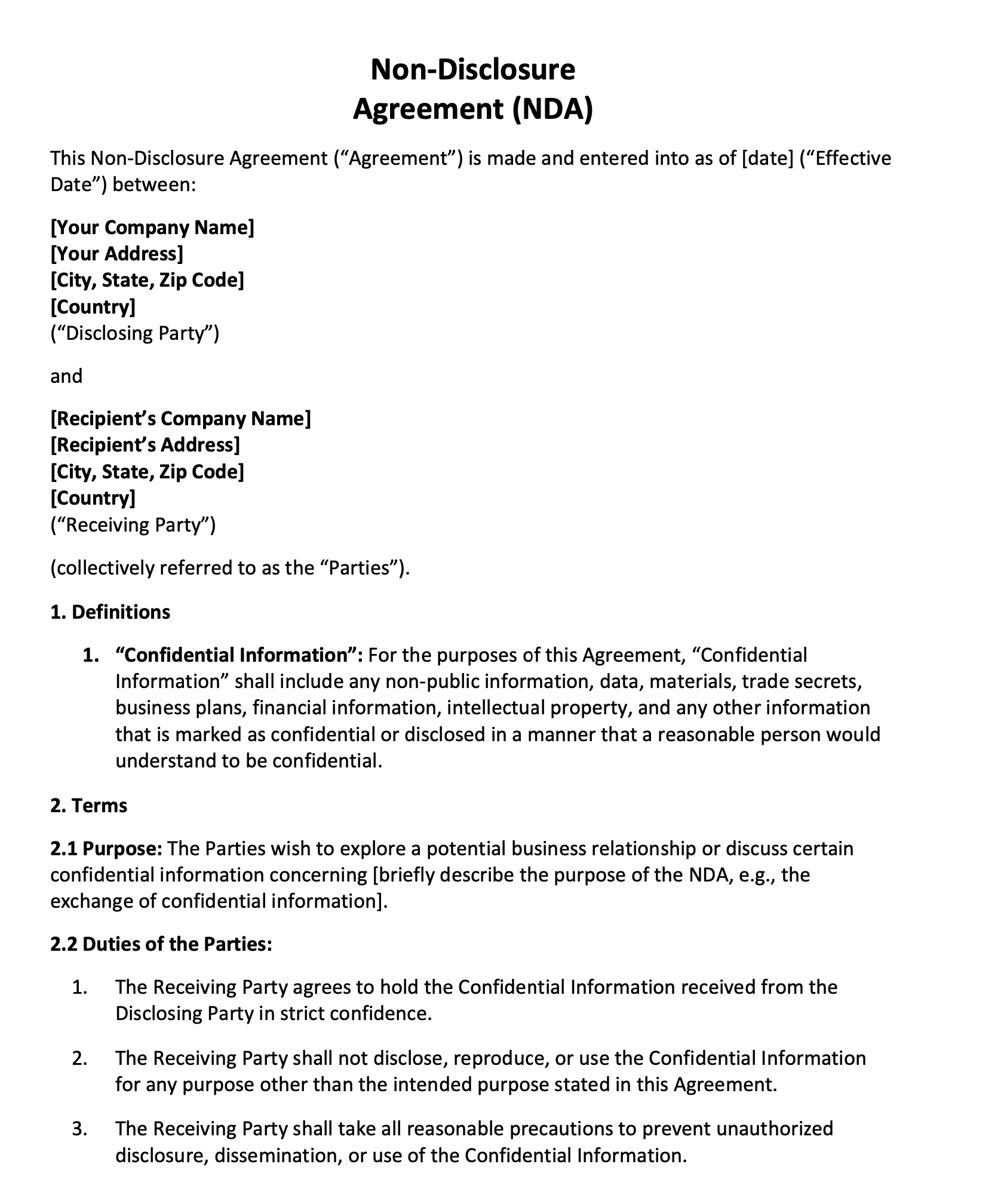 Non-Disclosure Agreement (NDA)