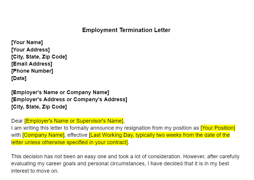 Employee Termination Letter Template