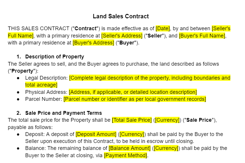 Sales Contract for Land