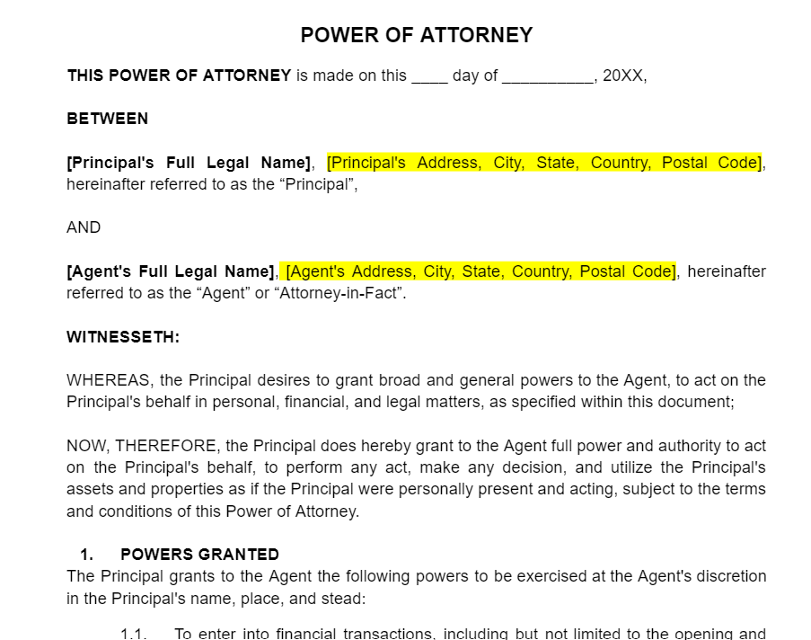 Power of Attorney (POA) Forms Template