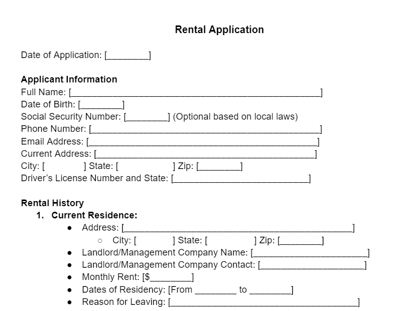 Rental Application Form