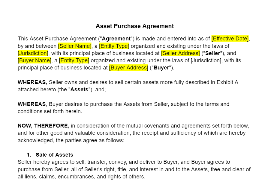 Asset Purchase Agreement Template