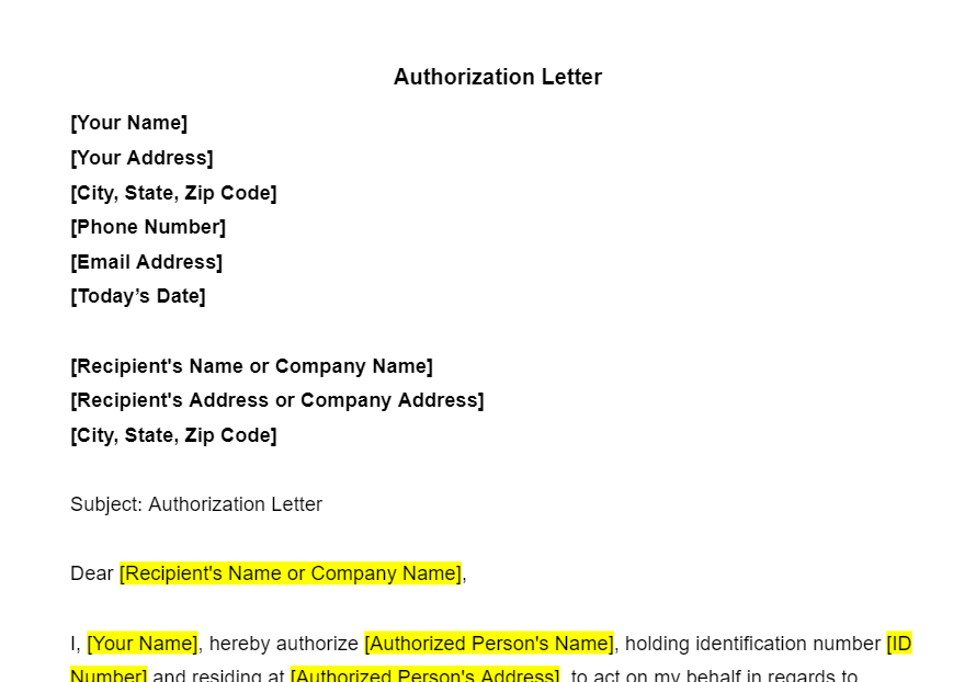 Authorization Letter Template