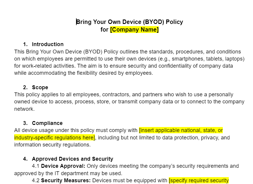 Bring Your Own Device (BYOD) Policy Template
