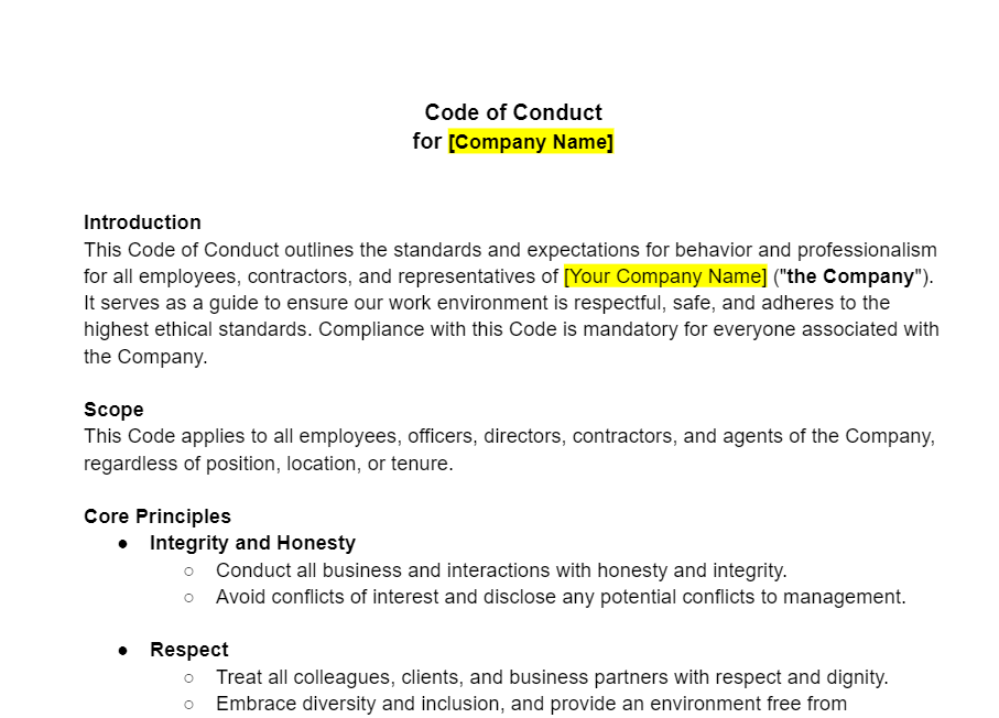 Code of Conduct Template