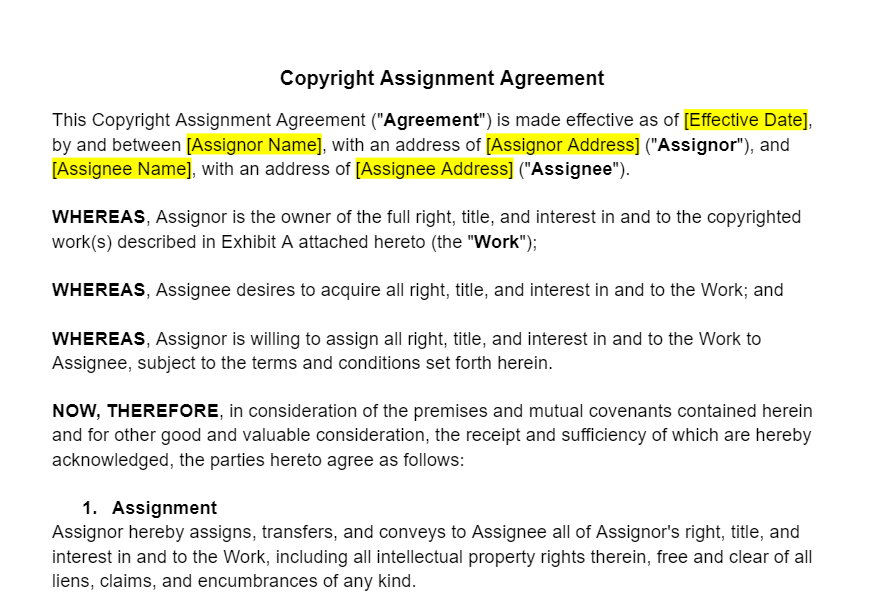 Copyright Assignment Template