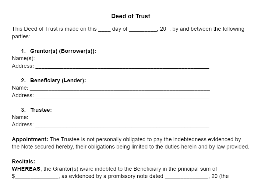 Deed of Trust Template