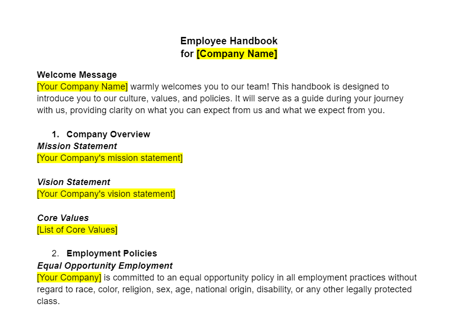 Employee Handbook Template