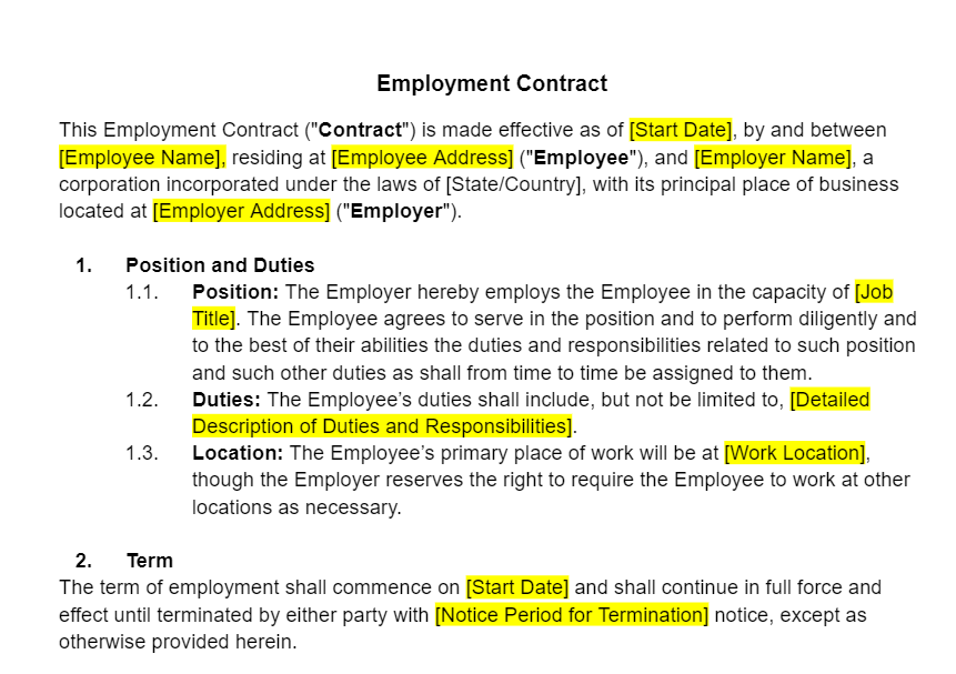 Employment Contract Template