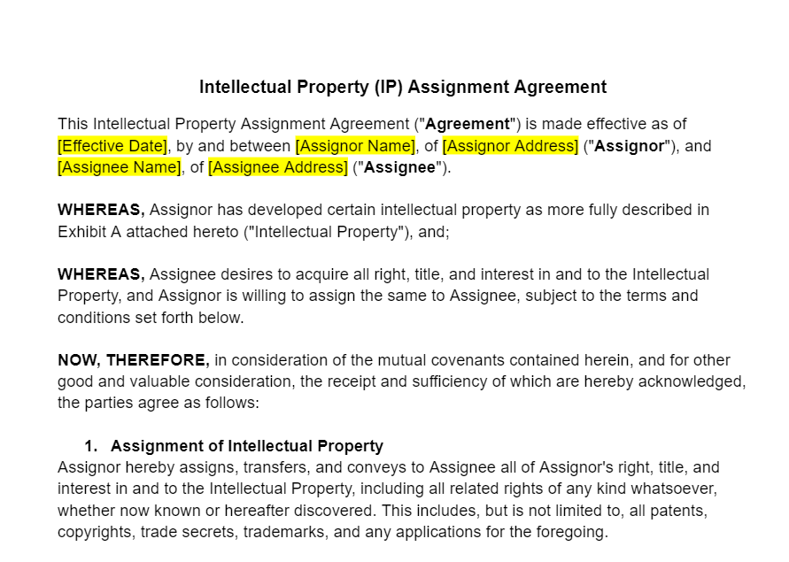 IP Assignment Agreement Template