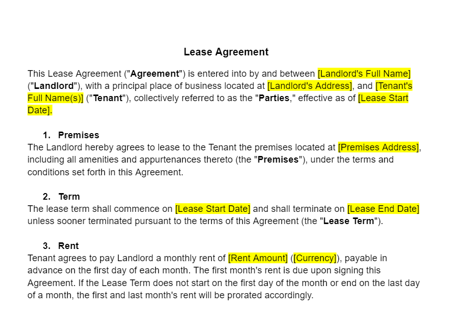 Lease Agreement Template