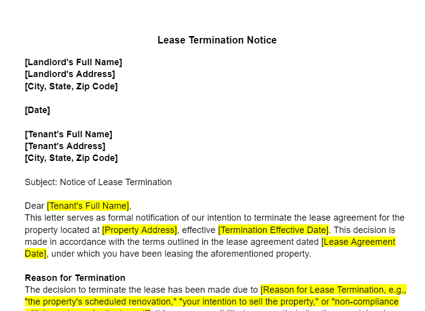 Lease Termination Template