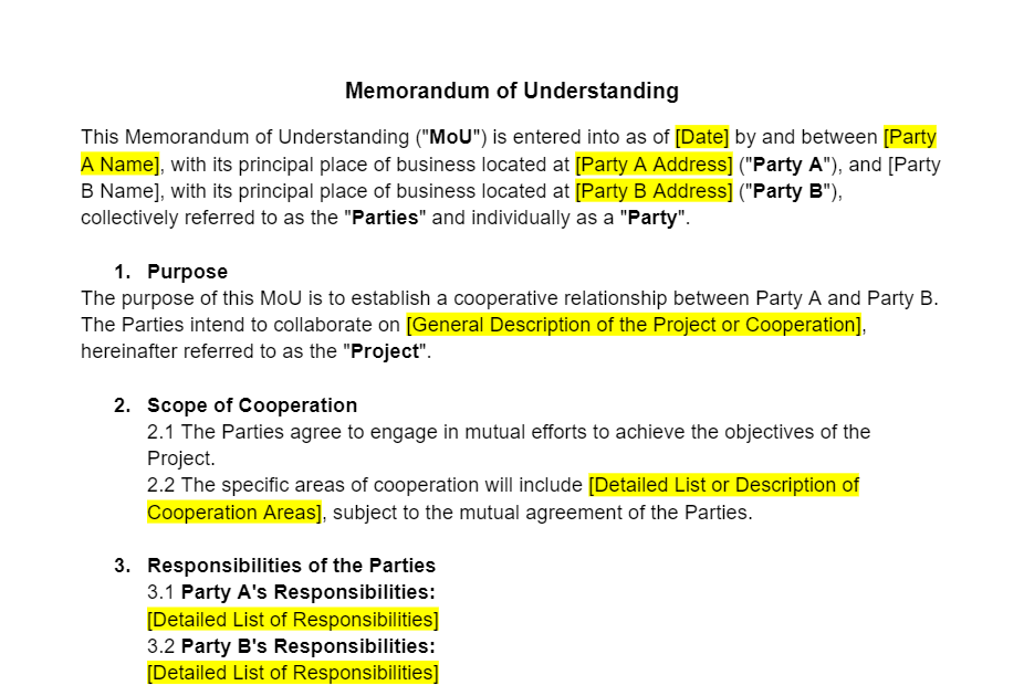 Memorandum of Understanding Template