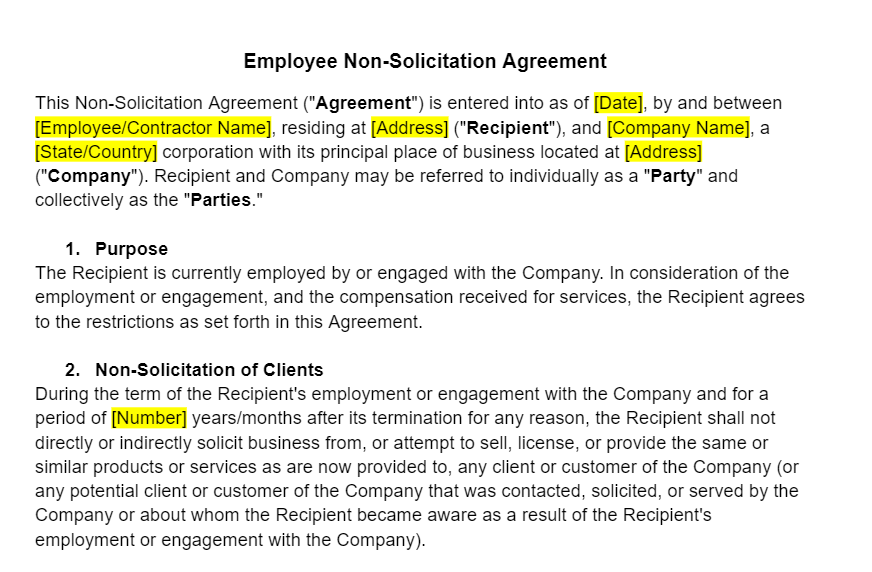 Non-Solicitation Agreement Template