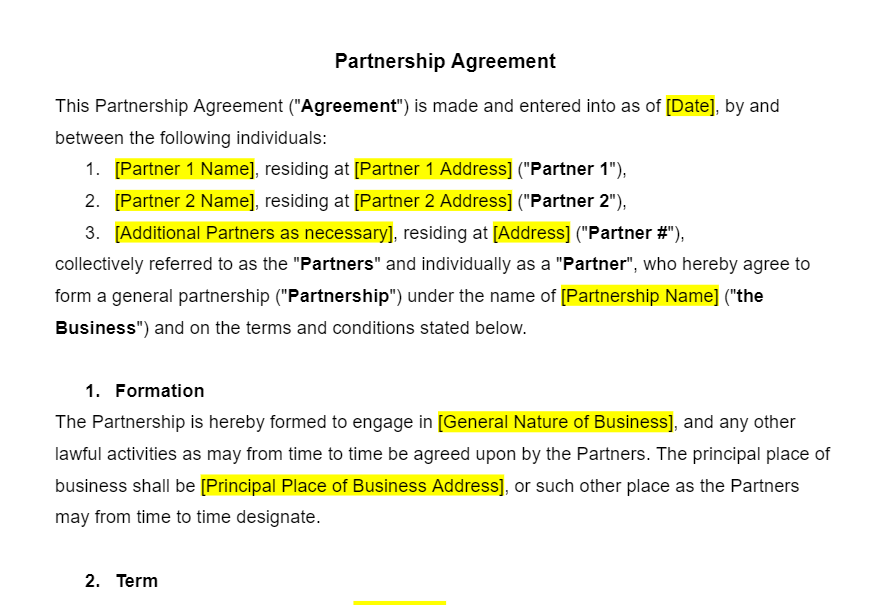 Partnership Agreement Template