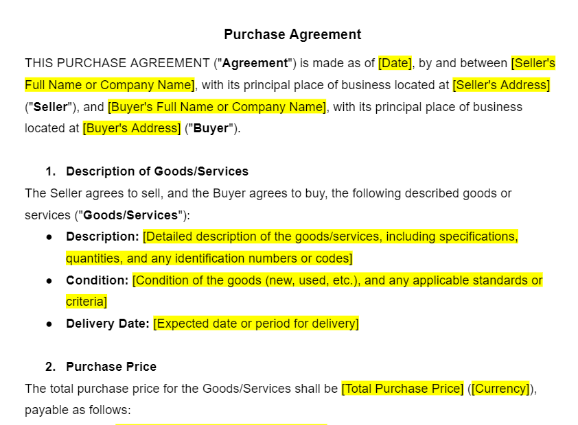 Purchase Agreement Template