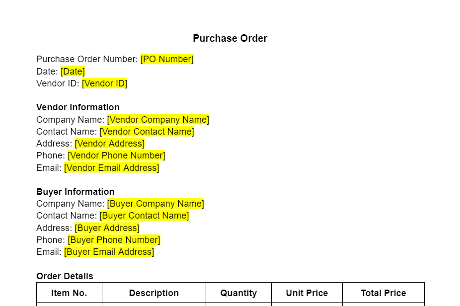 Purchase Order Template