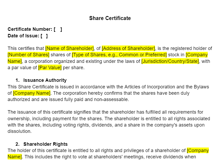 Share Certificate Template