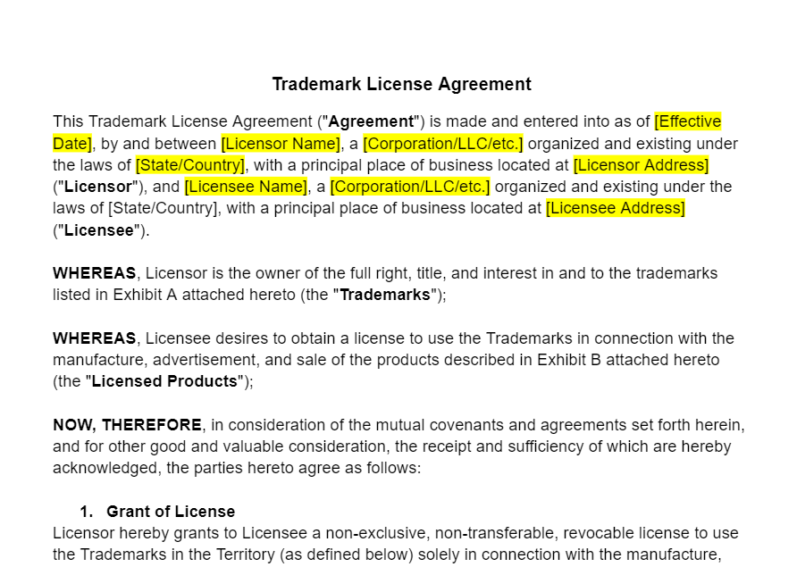 Trademark License Agreement Template