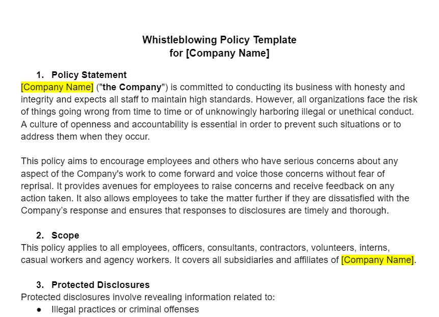 Whistleblowing Policy Template