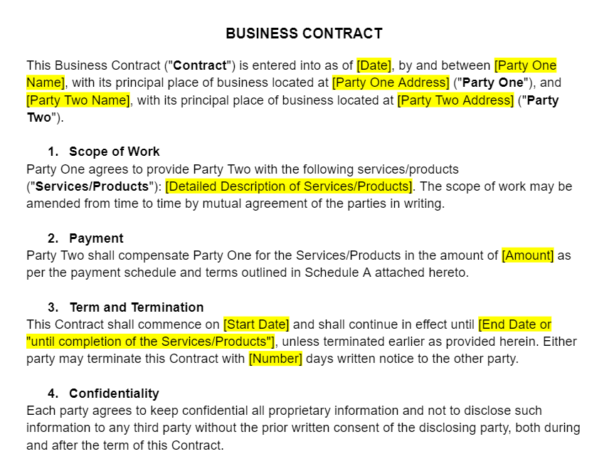 Business Contract Template