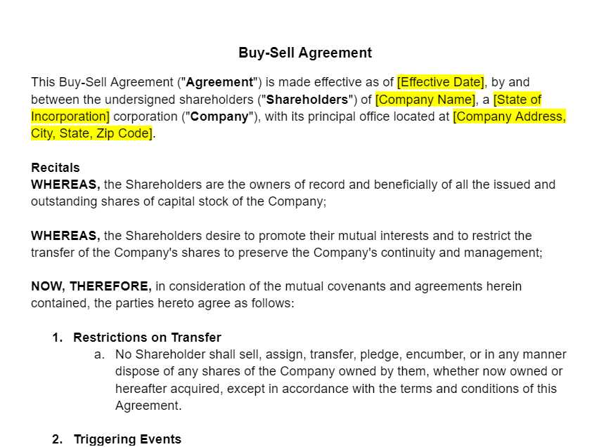 Buy-Sell Agreement Template
