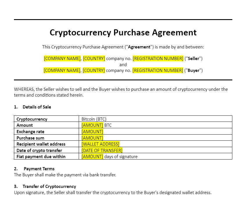 Crypto Purchase Agreement Template