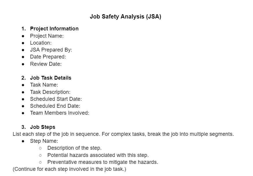 Job Safety Analysis Template
