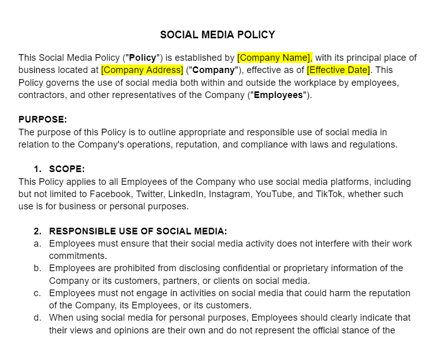 Social Media Policy Template