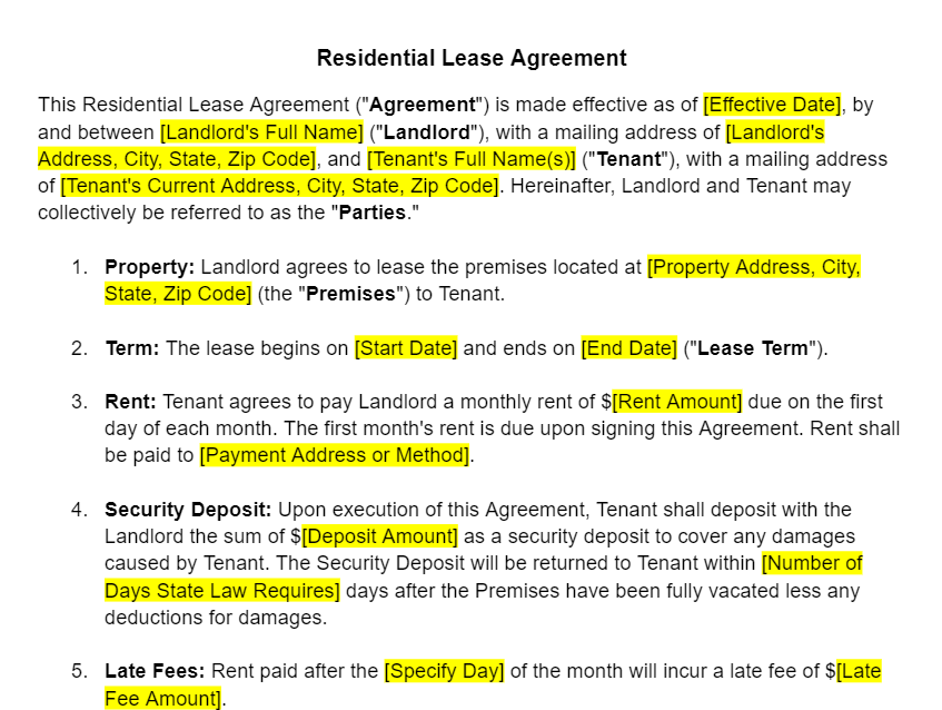 Residential Lease Agreement Template