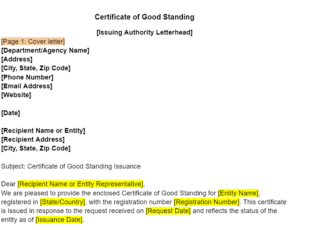 Letter of Good Standing Template Form PDF | By Lawyers