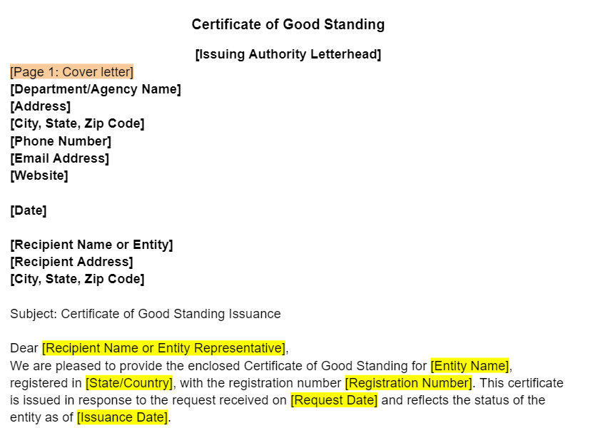 Letter of Good Standing Template Form PDF | By Lawyers