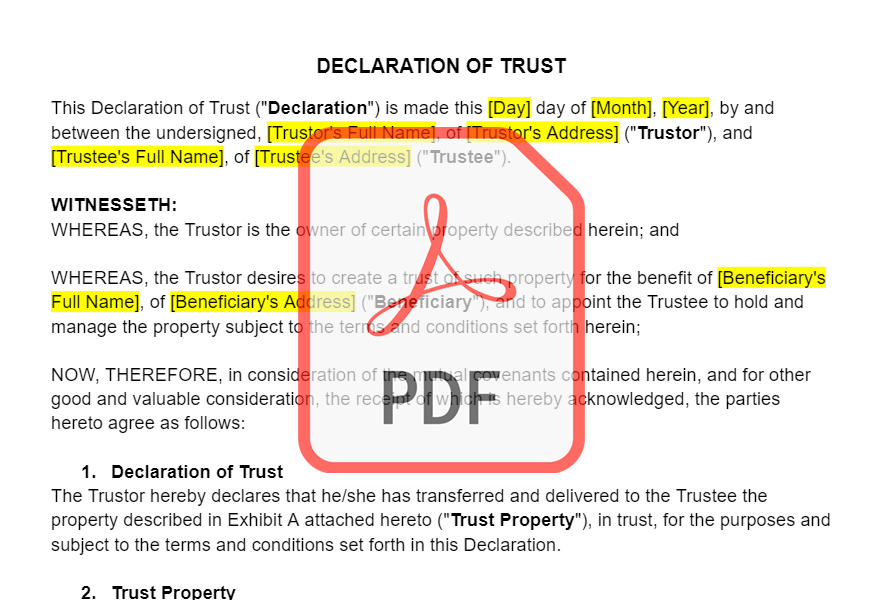 Declaration of Trust Template PDF and WORD | By Lawyers